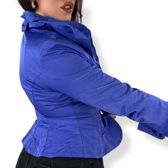 90's purple extravagant  evening fitted blouse blazer with unique double collar - Picture 6 of 16